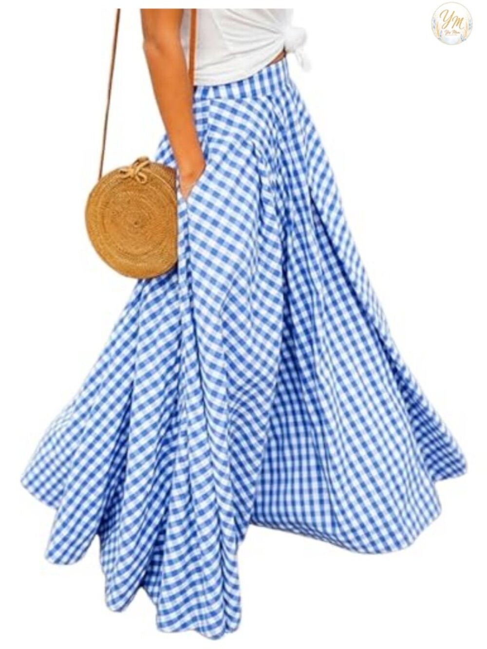 Plaid Gingham Maxi Skirt High Waist A-Line Pleated Long Skirt